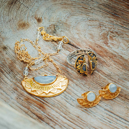Natural Mystic Ring | Moonstone, Sterling Silver with Brass | Bahgsu Jewels