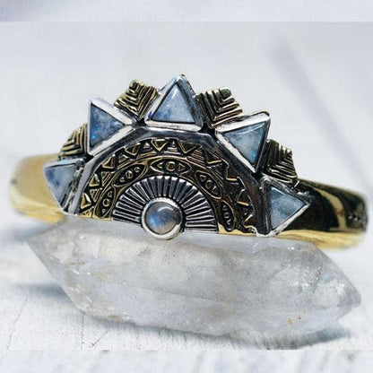 Sunbeam Cuff | Moonstone, Brass with Sterling Silver | Bahgsu Jewels