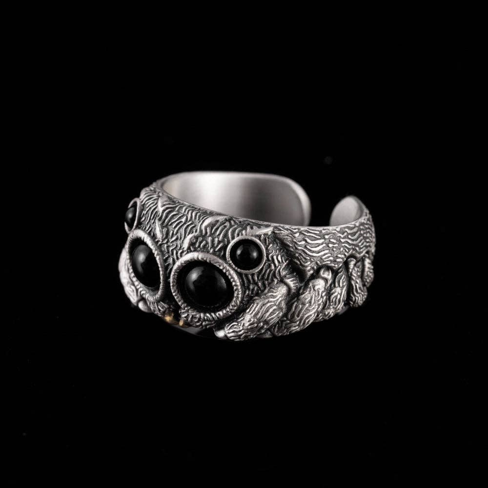 Jumping Spider Ring | Sterling Silver, Matte Black or Brass with Black Agate Eyes | Coppertist.Wu