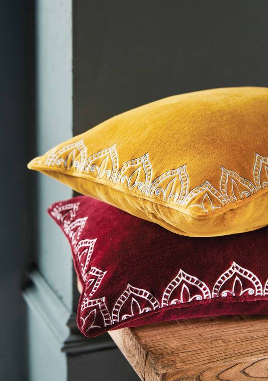 Embroidered Velvet Cushion | Artisan Cotton Velvet Pillow