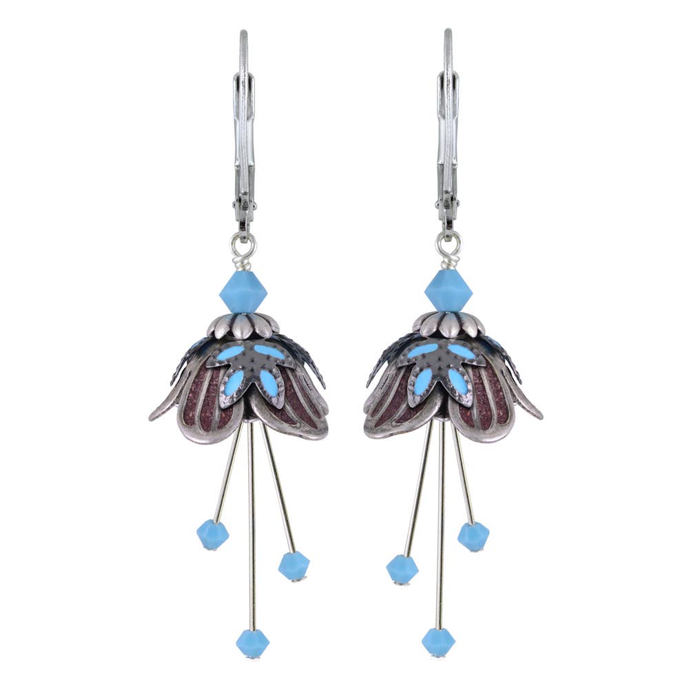 Sweet Dreams Flower Fairy Earrings | Hand-Painted Brass & Swarovski Crystal
