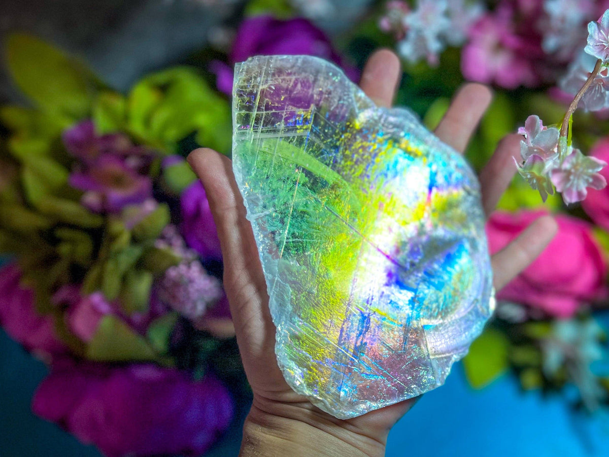 Raw Aura Selenite from USA | Iridescent Cleansing Crystal