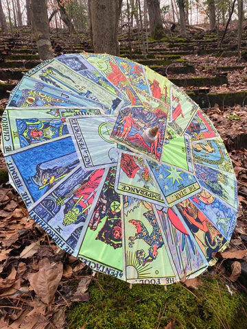 Classic Rider Waite Tarot Parasol | UV Reactive Festival Umbrella