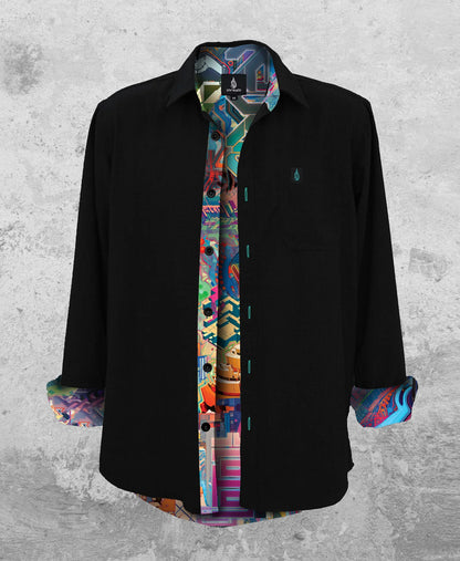 Elysia Lined Button Down Shirt | Android Jones Art | Threyda