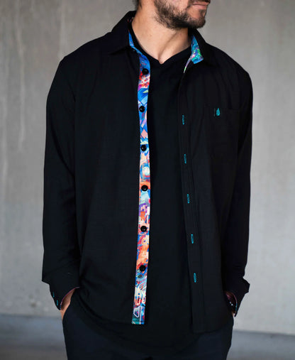 Elysia Lined Button Down Shirt | Android Jones Art | Threyda