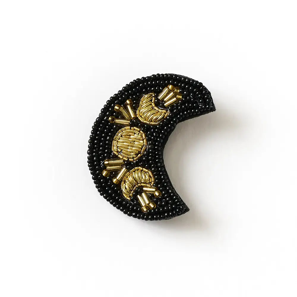 Bala Mani Beaded Moon Brooch Pin | Handmade Fair Trade
