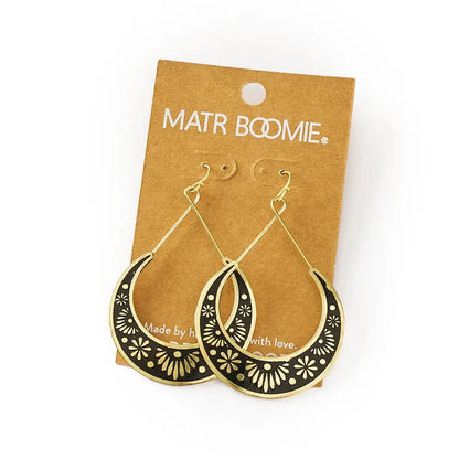 Nisha Crescent Moon Hoop Earrings | Gold & Black Brass Earrings