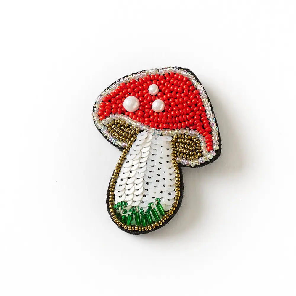 Bala Mani Beaded Mushroom Brooch Pin | Handmade Fair Trade
