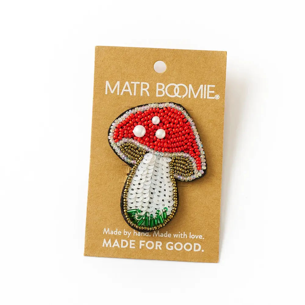Bala Mani Beaded Mushroom Brooch Pin | Handmade Fair Trade
