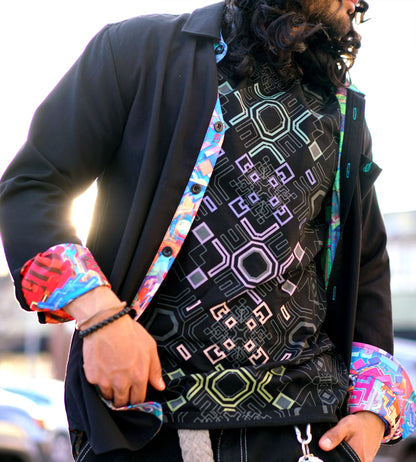 Elysia Lined Button Down Shirt | Android Jones Art | Threyda