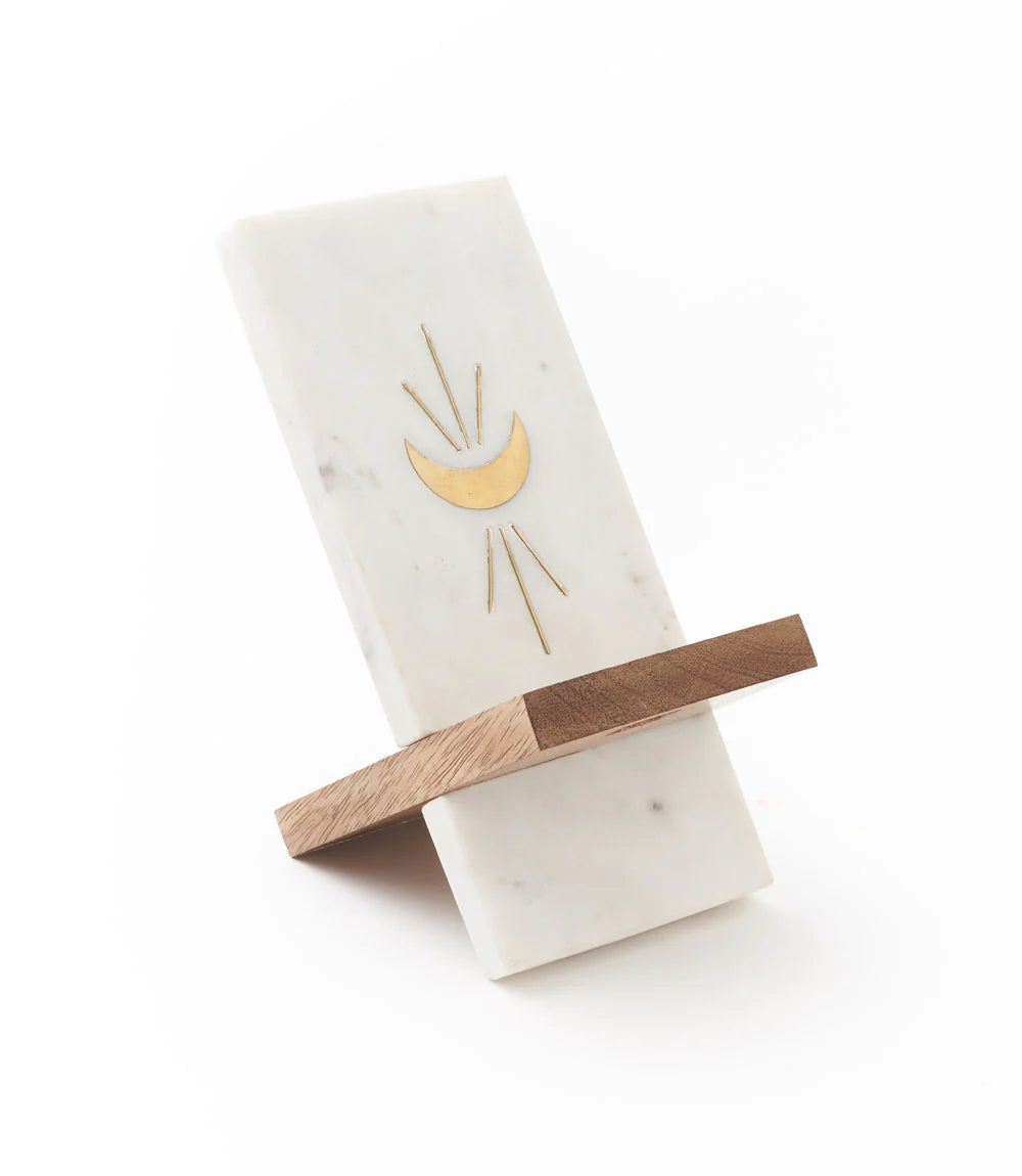 Indukala Moon Phase Phone Stand | Marble & Wood Phone Holder