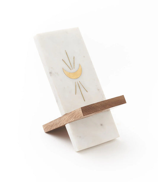 Indukala Moon Phase Phone Stand | Marble & Wood Phone Holder