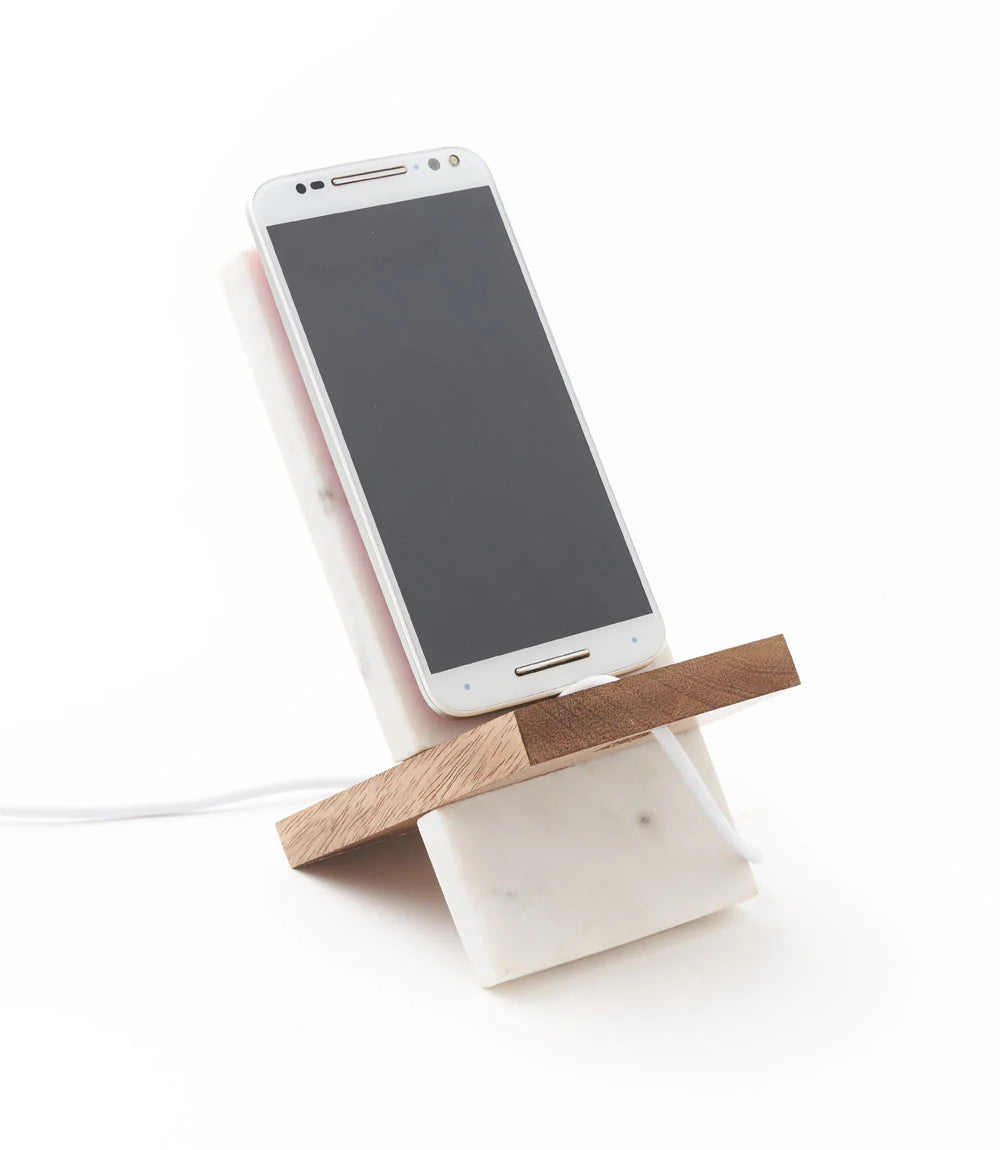 Indukala Moon Phase Phone Stand | Marble & Wood Phone Holder