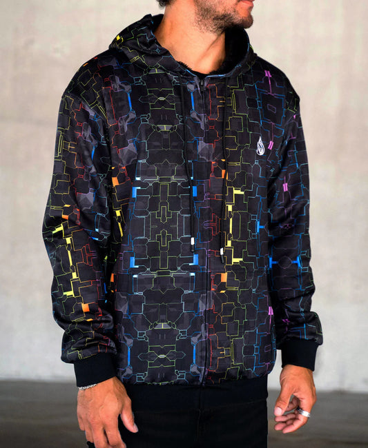 Fractured Rainbow Sherpa Hoodie | Glass Crane Art | Threyda